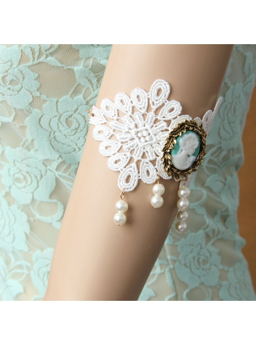Baroque Fashion Retro Personality Beauty Head White Pearl Lace Wedding Armband