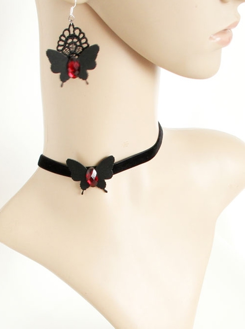 Fashion Gothic Retro Simple Black Butterfly Artificial Leather Ruby Female Choker