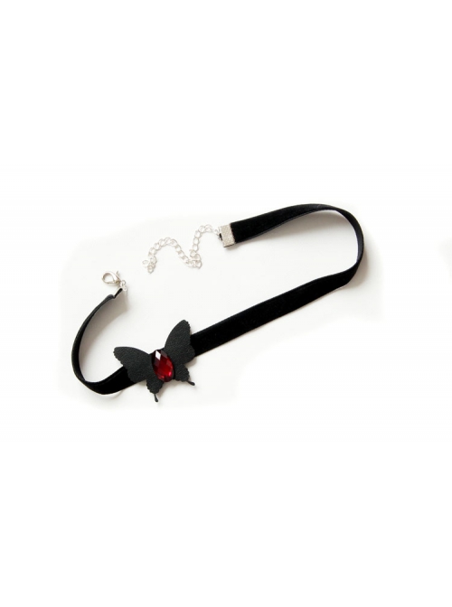Fashion Gothic Retro Simple Black Butterfly Artificial Leather Ruby Female Choker