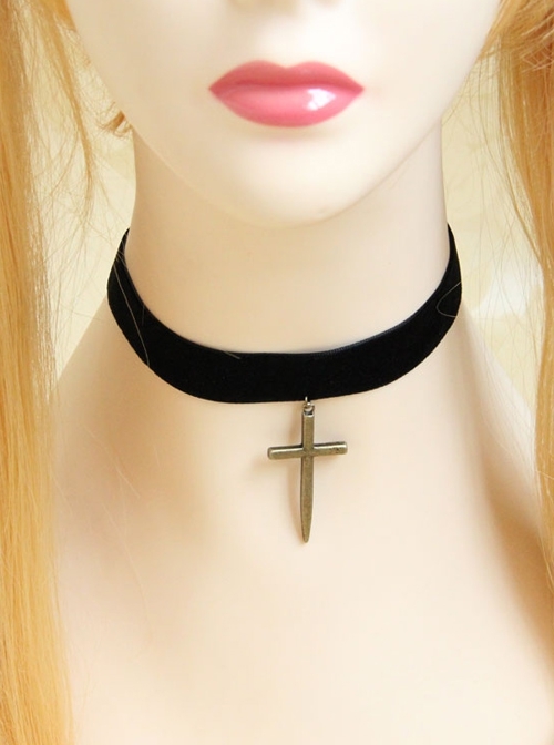 Retro Gothic Simple Fashion Black Girlish Personality Cross Female Choker