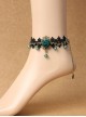 Retro Gothic Black Palace Fashion Individuality Lace Dark Green Rose Crystal Anklet