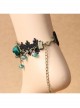 Retro Gothic Black Palace Fashion Individuality Lace Dark Green Rose Crystal Anklet
