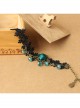 Retro Gothic Black Palace Fashion Individuality Lace Dark Green Rose Crystal Anklet