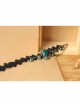 Retro Gothic Black Palace Fashion Individuality Lace Dark Green Rose Crystal Anklet