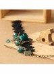 Retro Gothic Black Palace Fashion Individuality Lace Dark Green Rose Crystal Anklet