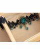 Retro Gothic Black Palace Fashion Individuality Lace Dark Green Rose Crystal Anklet