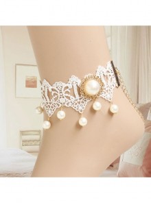 Palace Retro Fashion Baroque White Lace Pearl Female Handmade Bride Dress Anklet