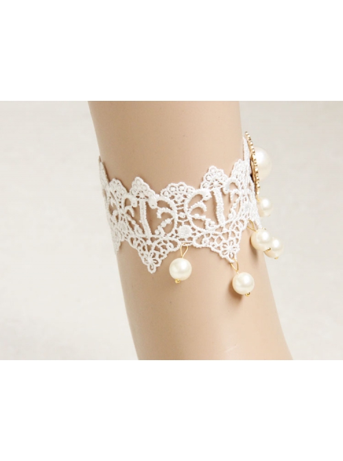 Palace Retro Fashion Baroque White Lace Pearl Female Handmade Bride Dress Anklet