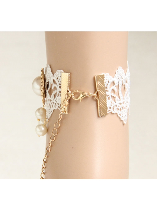 Palace Retro Fashion Baroque White Lace Pearl Female Handmade Bride Dress Anklet