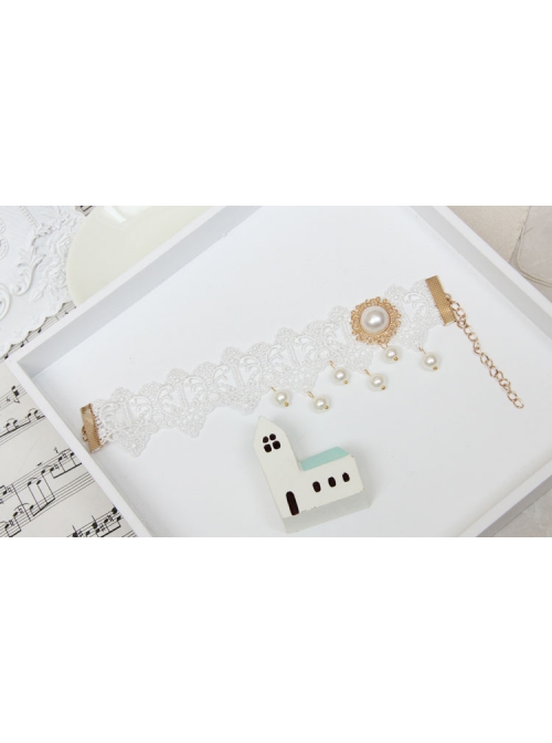 Palace Retro Fashion Baroque White Lace Pearl Female Handmade Bride Dress Anklet