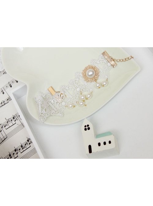 Palace Retro Fashion Baroque White Lace Pearl Female Handmade Bride Dress Anklet