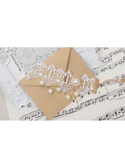 Palace Retro Fashion Baroque White Lace Pearl Female Handmade Bride Dress Anklet