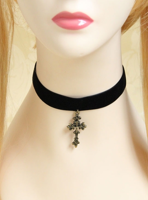 Gothic Lolita Simple Retro Cute Fashion Star Cross Female Velvet Choker