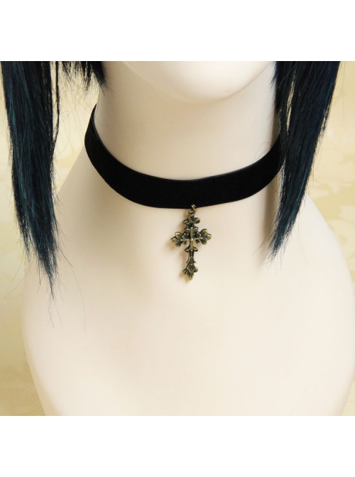 Gothic Lolita Simple Retro Cute Fashion Star Cross Female Velvet Choker