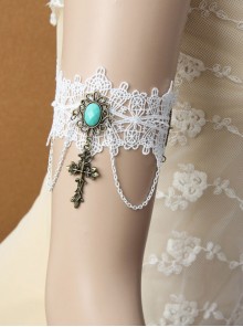 Baroque Fashion Retro Bride Wedding White Lace Sapphire Cross Female Wide Armband