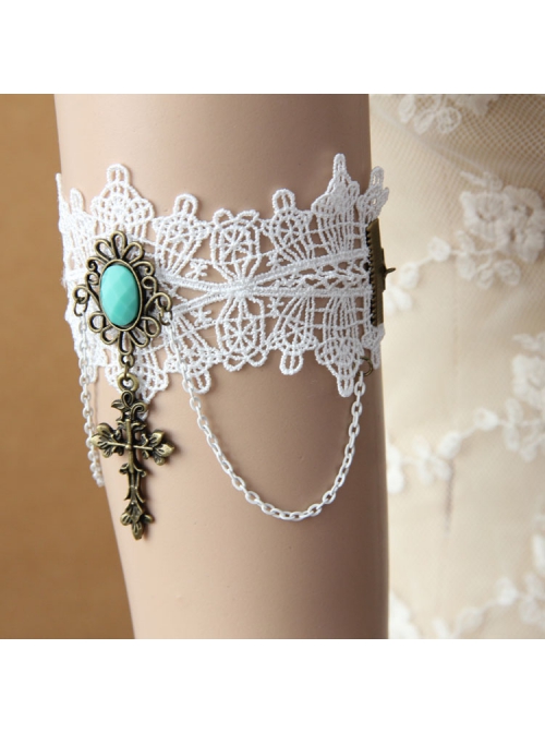 Baroque Fashion Retro Bride Wedding White Lace Sapphire Cross Female Wide Armband