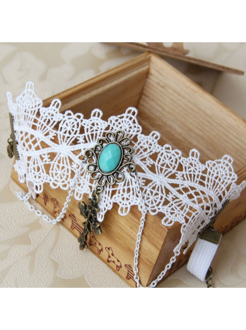 Baroque Fashion Retro Bride Wedding White Lace Sapphire Cross Female Wide Armband