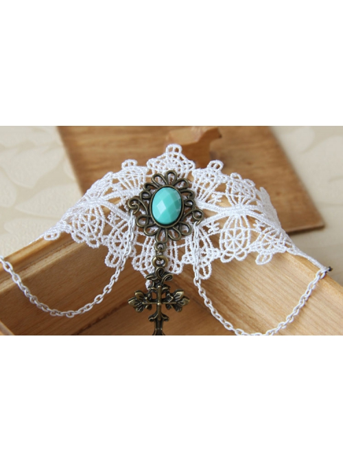 Baroque Fashion Retro Bride Wedding White Lace Sapphire Cross Female Wide Armband