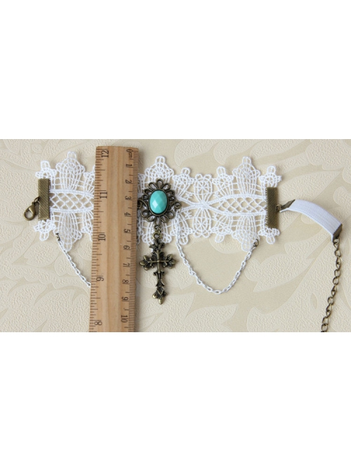 Baroque Fashion Retro Bride Wedding White Lace Sapphire Cross Female Wide Armband