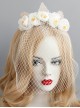 Fashion Baroque White Rose Flower Gown Christmas Retro Lace Crown Full Face Veil Masquerade Headband