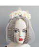 Fashion Baroque White Rose Flower Gown Christmas Retro Lace Crown Full Face Veil Masquerade Headband