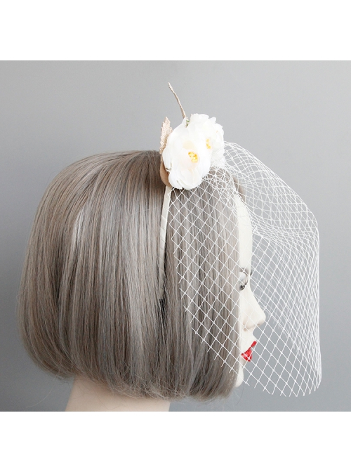 Fashion Baroque White Rose Flower Gown Christmas Retro Lace Crown Full Face Veil Masquerade Headband