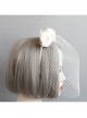 Fashion Baroque White Rose Flower Gown Christmas Retro Lace Crown Full Face Veil Masquerade Headband