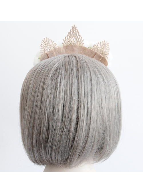 Fashion Baroque White Rose Flower Gown Christmas Retro Lace Crown Full Face Veil Masquerade Headband