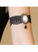 Retro Fashion Gothic Personality Sexy Flower Bird Stretch Black Lace Pearl Armband