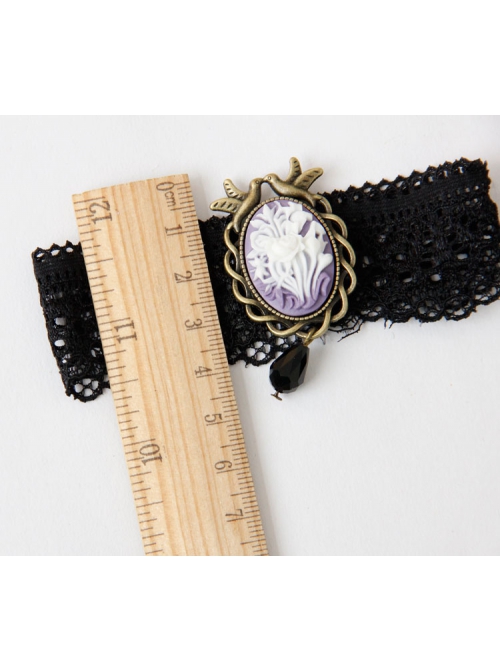Retro Fashion Gothic Personality Sexy Flower Bird Stretch Black Lace Pearl Armband