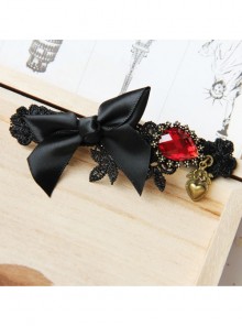 Black Gothic Baroque Retro Fashion Bow Love Heart Ruby Handmade Hairpin