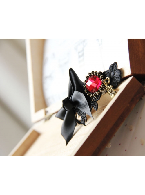 Black Gothic Baroque Retro Fashion Bow Love Heart Ruby Handmade Hairpin