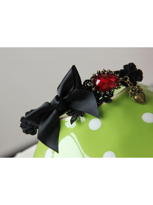 Black Gothic Baroque Retro Fashion Bow Love Heart Ruby Handmade Hairpin
