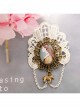Vintage Fashion Baroque White Lace Artificial Gems Chain Pony Brooch