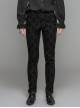 Side Lace-Up Back Waist Metal Buckle Leather Loop Black Gothic Flocking Trousers