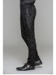Side Lace-Up Back Waist Metal Buckle Leather Loop Black Gothic Flocking Trousers