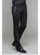Side Lace-Up Back Waist Metal Buckle Leather Loop Black Gothic Flocking Trousers