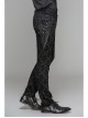 Side Lace-Up Back Waist Metal Buckle Leather Loop Black Gothic Flocking Trousers