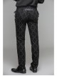Side Lace-Up Back Waist Metal Buckle Leather Loop Black Gothic Flocking Trousers