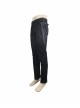 Side Lace-Up Back Waist Metal Buckle Leather Loop Black Gothic Flocking Trousers