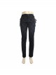 Side Lace-Up Back Waist Metal Buckle Leather Loop Black Gothic Flocking Trousers