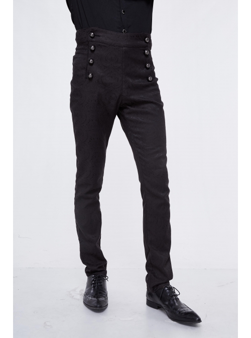 High Waist Front Waist Double-Breasted Button Black Gothic Jacquard Pants