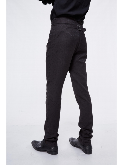 High Waist Front Waist Double-Breasted Button Black Gothic Jacquard Pants