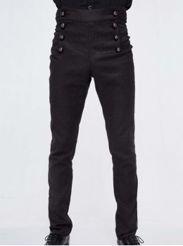 High Waist Front Waist Double-Breasted Button Black Gothic Jacquard Pants