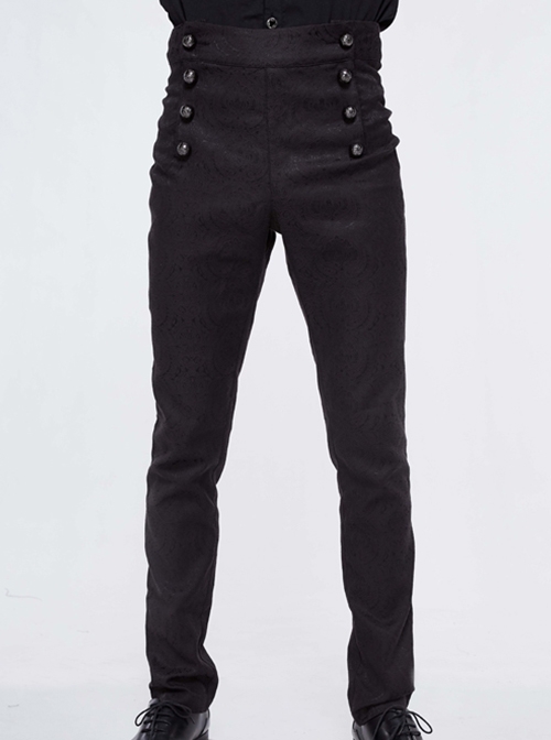 High Waist Front Waist Double-Breasted Button Black Gothic Jacquard Pants