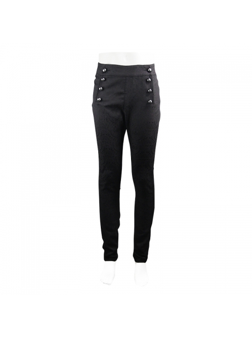High Waist Front Waist Double-Breasted Button Black Gothic Jacquard Pants