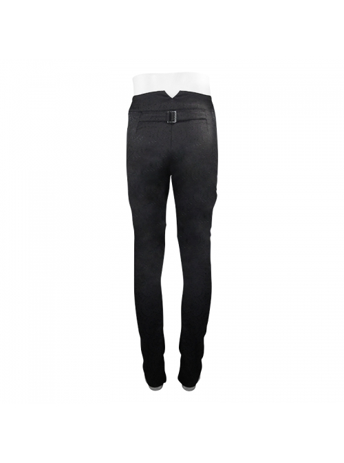 High Waist Front Waist Double-Breasted Button Black Gothic Jacquard Pants