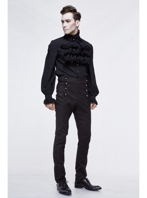 High Waist Front Waist Double-Breasted Button Black Gothic Jacquard Pants