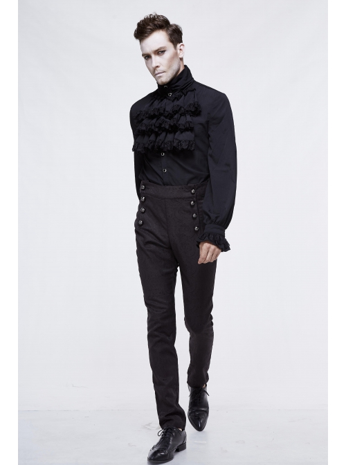 High Waist Front Waist Double-Breasted Button Black Gothic Jacquard Pants