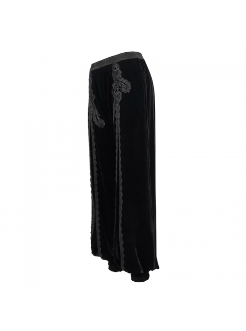 Front Decals Split Splice Mesh Black Gothic Velvet Pants